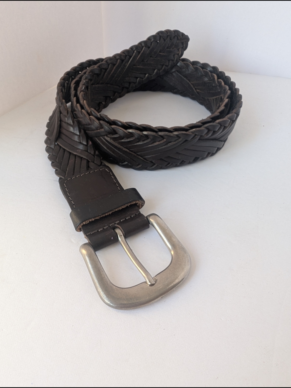 Banana Republic Dark Brown Braided Genuine Leather Belt Size M Brass Buckle